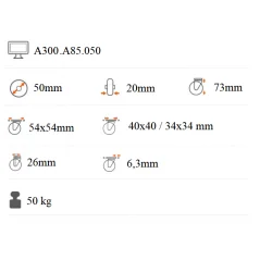 Prístrojové koliesko 50x20 mm otočná kladka A300.A85.050