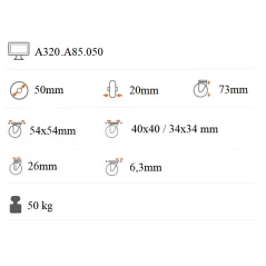 Prístrojové koliesko 50x20 mm otočná kladka s brzdou A320.A85.050