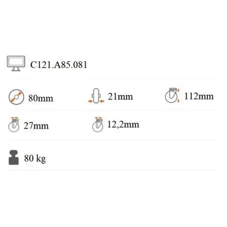 Prístrojové koliesko 80x21 mm na väčšie zaťaženie otočná kladka s brzdou C121.A85.081