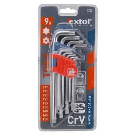 Sada kľúčov Torx EXTOL Premium zástrčné, Cr-V, 9ks, 6601