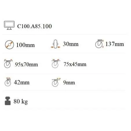 Prístrojové koliesko 100x30 mm na väčšie zaťaženie otočná kladka C100.A85.100