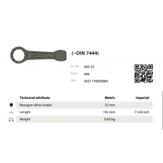Kľúč uťahovací DIN 7444 32.0x195  KUKKO 406-32