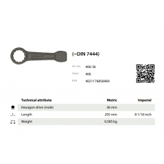Kľúč uťahovací DIN 7444 36.0x205 KUKKO 406-36