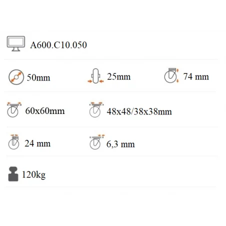 Nízkoprofilové koliesko 50x25 mm otočná kladka A600.C10.050