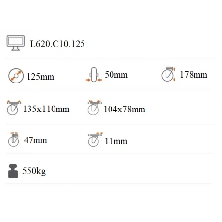 Ťažkotonážne polyuretánové koliesko 125x50 mm otočná kladka s brzdou