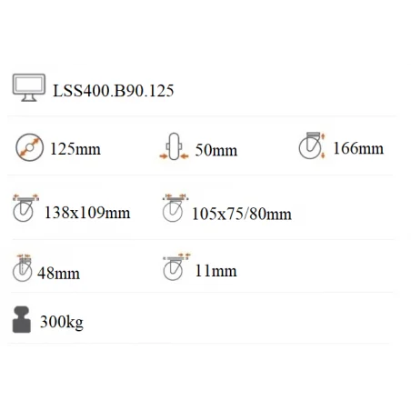 Ťažkotonážne polyuretánové koliesko 125x50 mm otočná kladka LSS400.B90.125