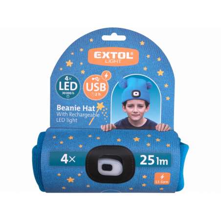Čiapka s čelovým svetlom modrá detská 4xLED EXTOL 43459
