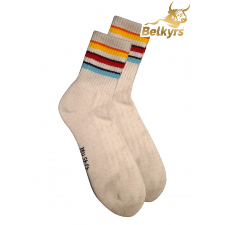 Ponožky zo 100% mongolskej vlny biele s farebnými pásmi