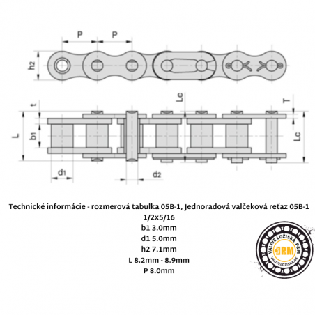 Reťaz 05B-1 - Jednoradová valčeková reťaz 05B-1 priemyselná jednoradová valčeková reťaz 05B1 pre štandardné použitie